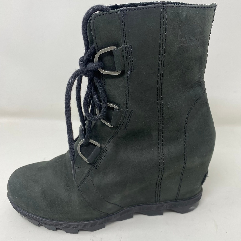 Sorel Womens 8.5 Joan of Arctic Wedge II Boots Black Leather Lace Up NL3018-010